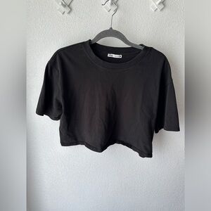 Black Zara 100% Cotton Crop Top Tee